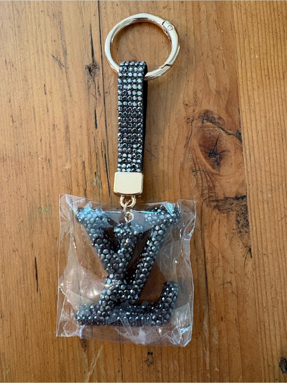 Louis Vuitton Black Crystal LV Logo Keychain Card Holder